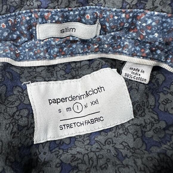 paperdenim&cloth Shirt Men L Blue Floral Short Sleeve Button Down Slim Fit HOLE - Picture 7 of 7